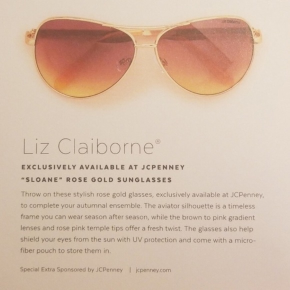 New Liz Claiborne Aviator Sunglasses Rose Gold - Picture 6 of 8
